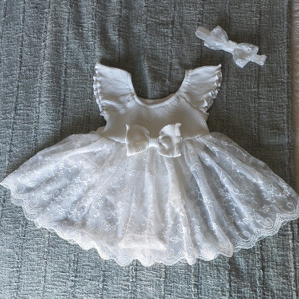 White Lace Baby Dress with Bow